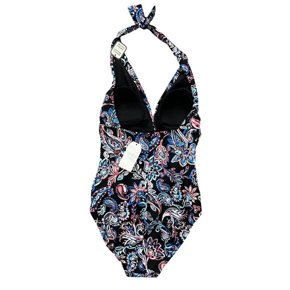 Time&Tru Womens Carnival Paisley Halter Multicolor One Piece Swimsuit Small NWT - Picture 5 of 7